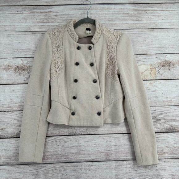 We the Free People Double Breasted Floral Lace Jacket Womens 8 Cream Tan - Picture 1 of 13